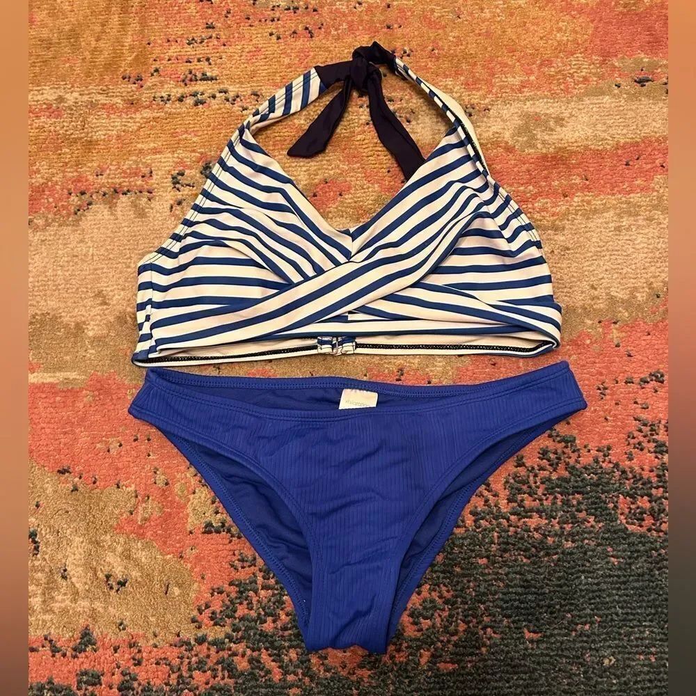 Xhilaration Navy and White Striped Bikini
